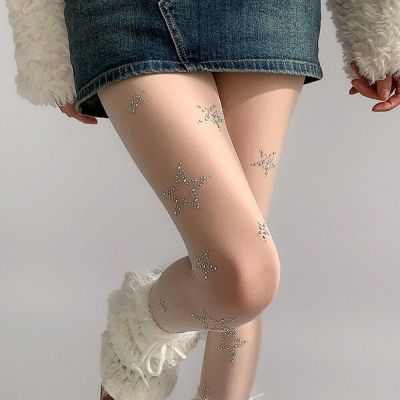 Fishnet Thigh High Stockings Star Diamond Rhinestone Underwear Pantyhose